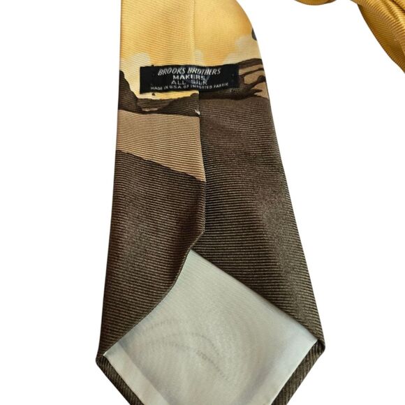 Brooks Brothers 100% Silk Vintage Golf Print Tie Green/Gold - Picture 5 of 8